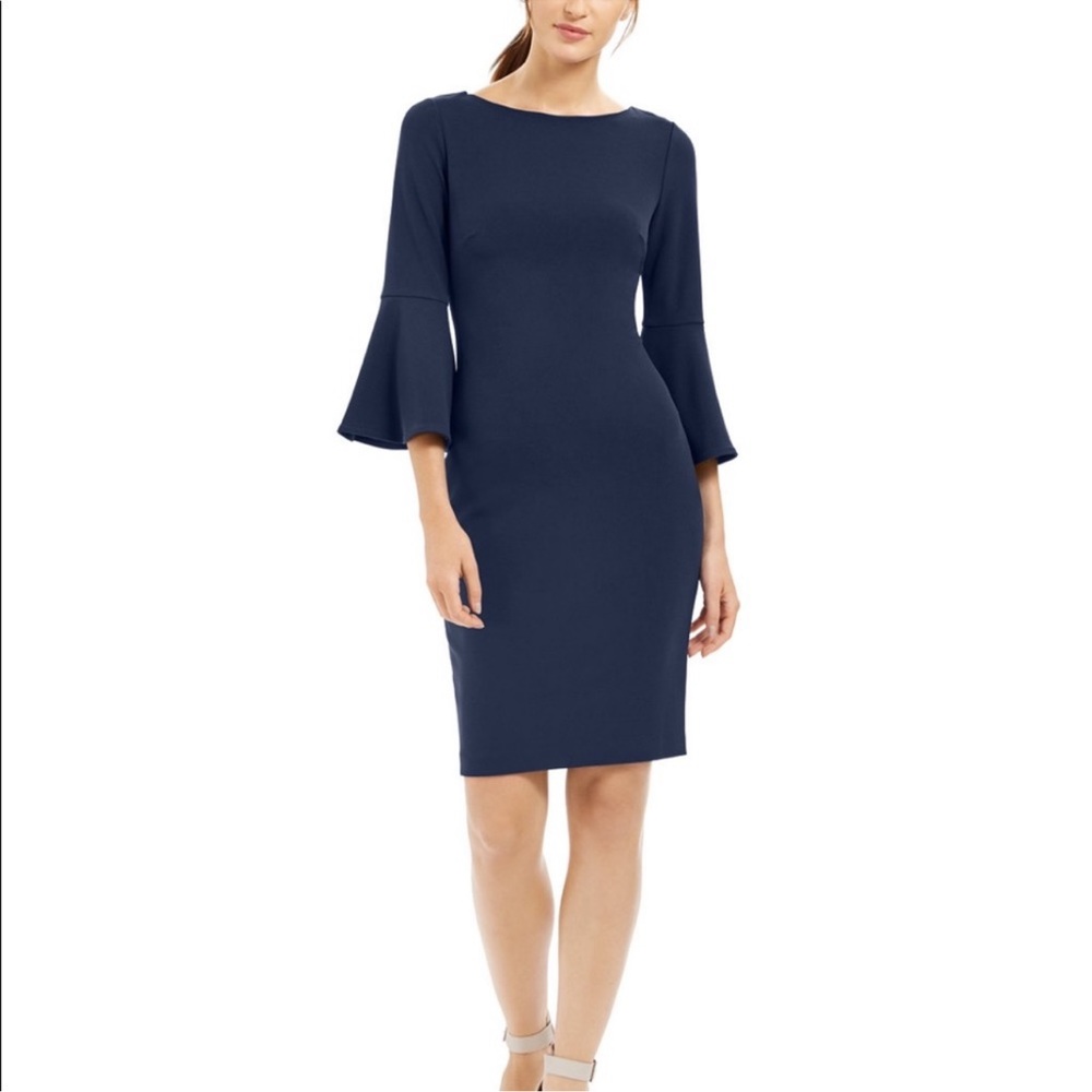 EUC Calvin Klein Navy Bell Sleeve Sheath, Size 2
